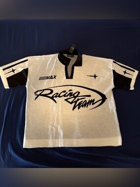 Bershka Racing Team Polo Shirt - White & Black